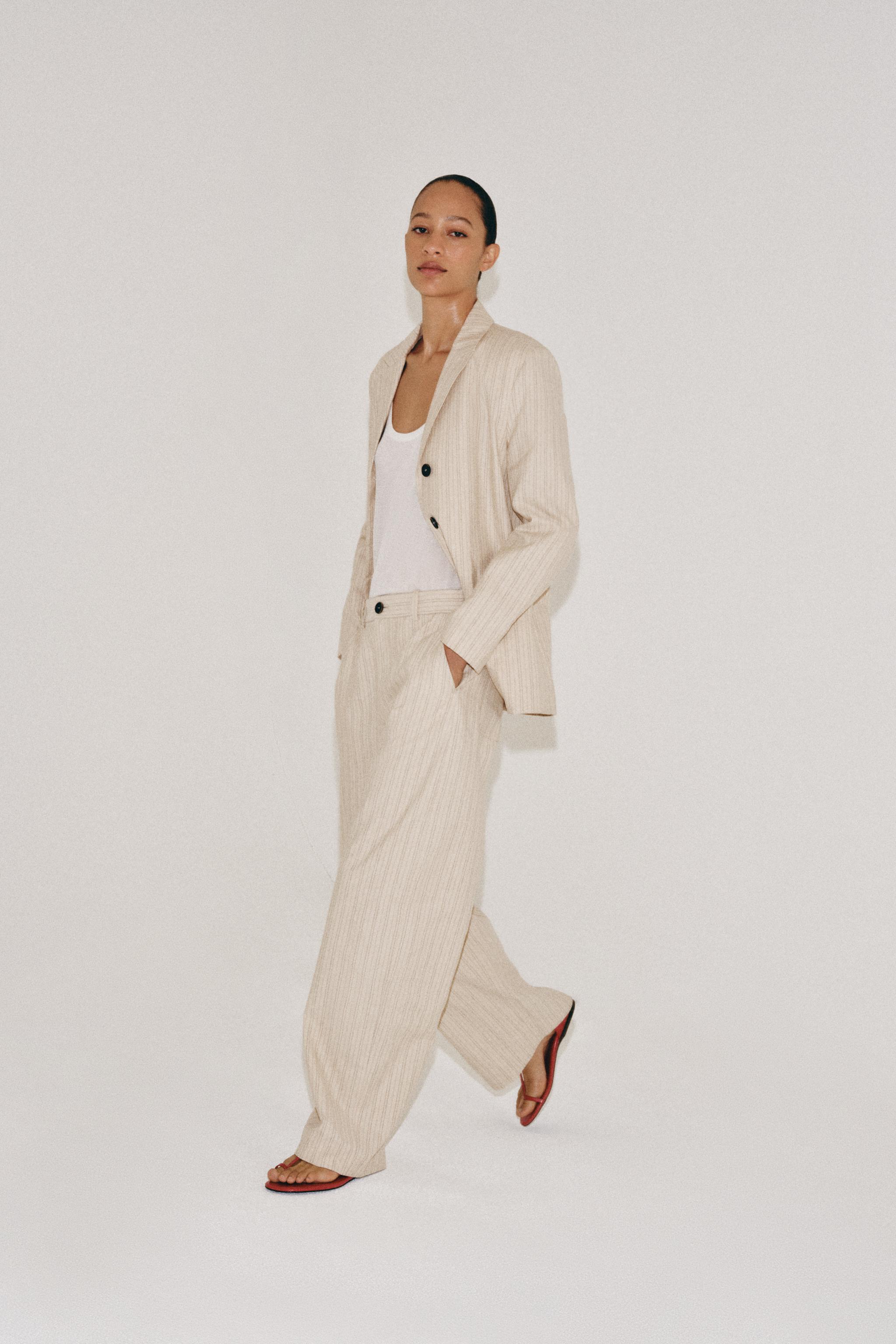 STRIPED LINEN-BLEND ZW COLLECTION PANTS